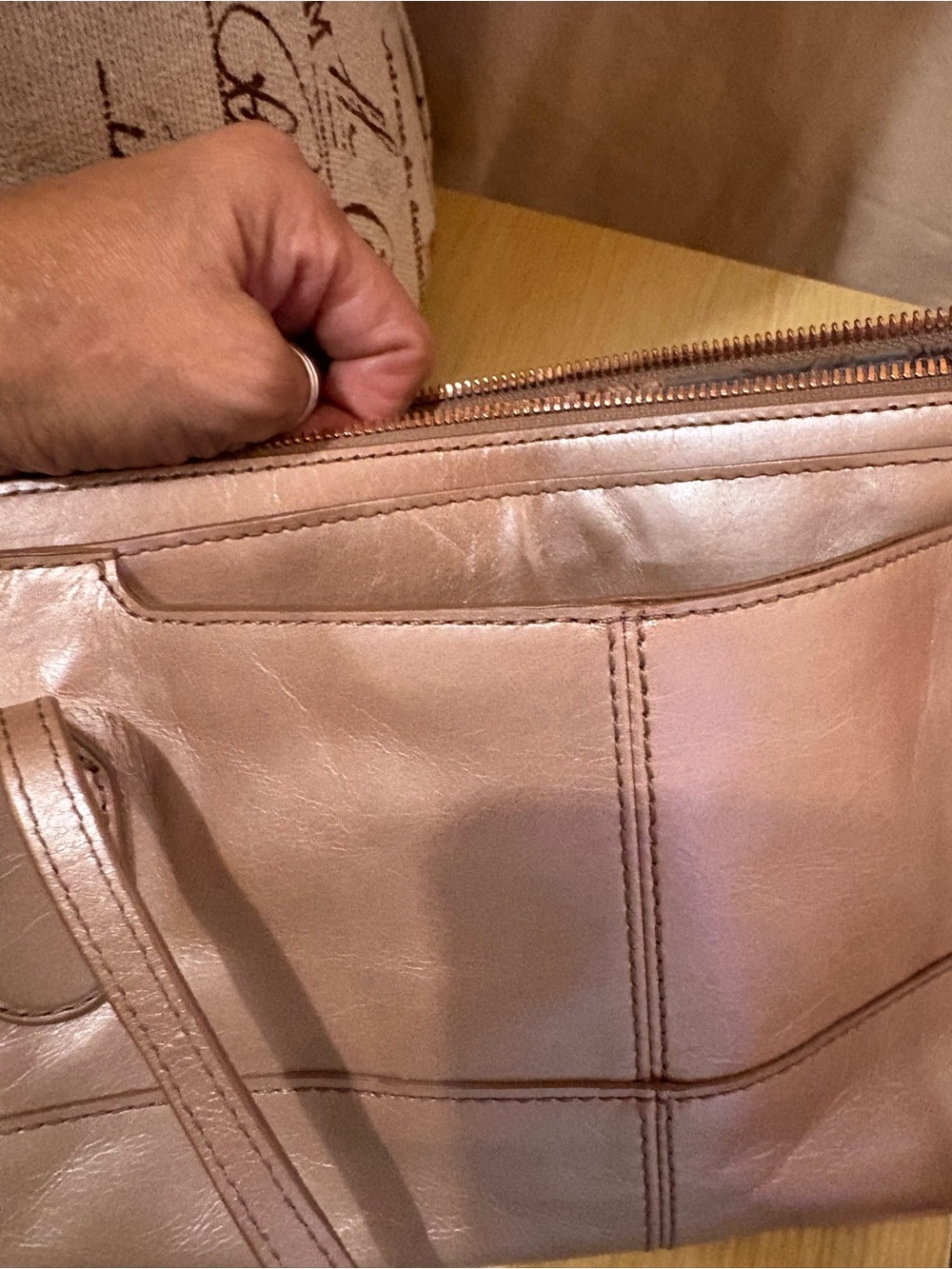 HOBO Metallic Rose Gold Shoulder Tote - Picture 7 of 16
